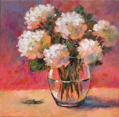 Daily Paintworks Coral Hydrangeas Original Fine Art For Sale