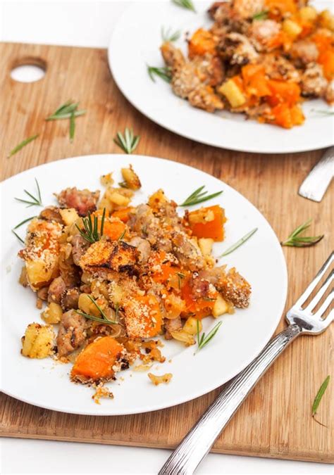 One of my resolutions this year is to try new things, whether it be food or. Butternut Squash Chicken Sausage Apple Bake {Gluten-Free, Dairy-Free}