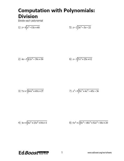 Dividing Polynomials by Monomials Worksheet 29 Polynomial Long Division