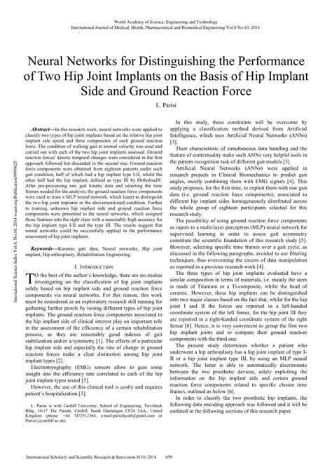 Pdf Neural Networks For Distinguishing The Performance Of Two Hip Joint Implants On The Basis
