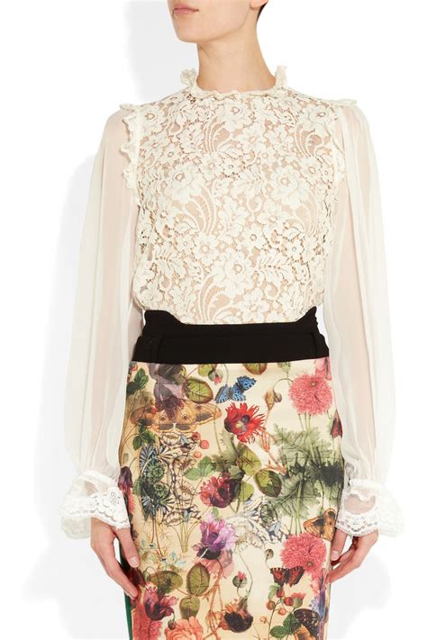 Dolce And Gabbana Contrast Lace Top In Ivory White Lyst