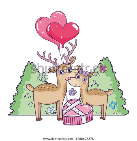 cute love reindeer couple hearts balloons stock vector royalty free 1288626376 shutterstock