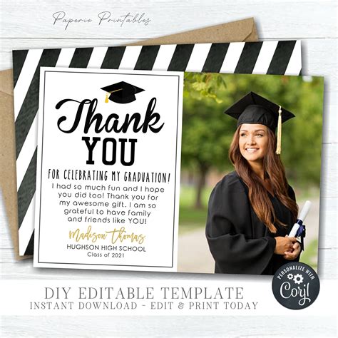 Free Printable Graduation Thank You Card Template 5x7