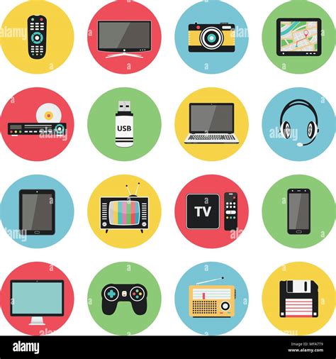 Flat Icons Set Of Multimedia And Technology Devices Audio And Video