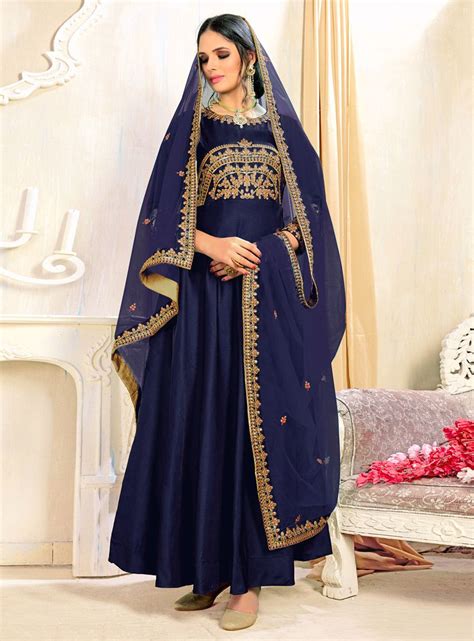 Karşı konulamaz teklifler hem kişisel ihtiyaçlar hem de giysilerle uğraşan işletmeler için mevcuttur. Blue Satin Ankle Length Anarkali Suit 138516 | Partywear ...