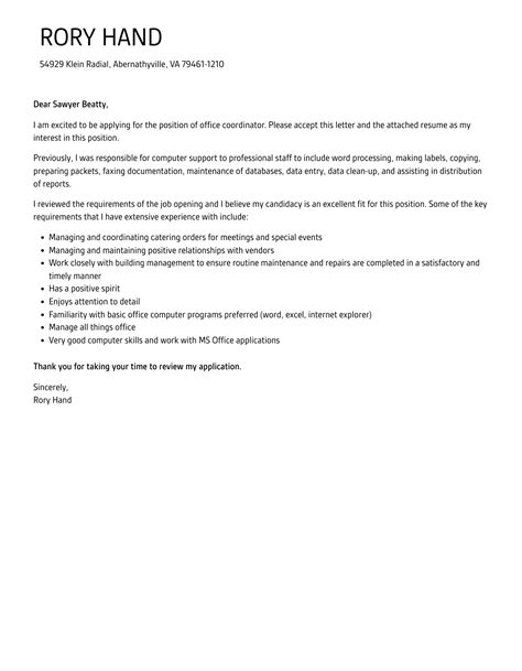 Office Coordinator Cover Letter Velvet Jobs