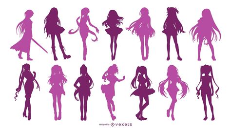 Anime Girl Silhouette Set Vector Download