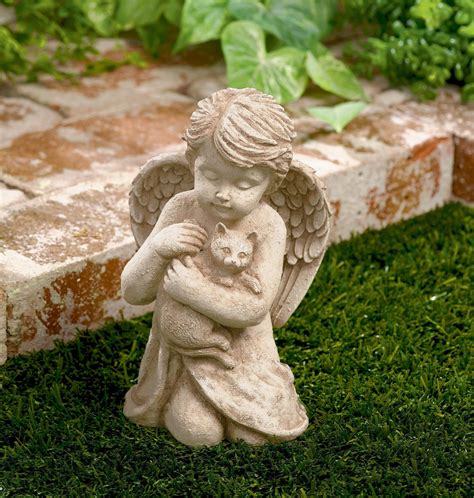 Cherub With Cat Garden Marker Or Home Figurine Memorial Sculpture