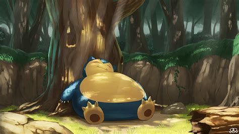 Snorlax Pokemon Lazy Sleeping Forest Cute Anime Hd Wallpaper