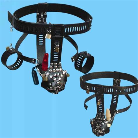 Male Chastity Belt With Handcuffs Anal Plug Chastity Lock Pu Chastity Belts Bondage Kits Device