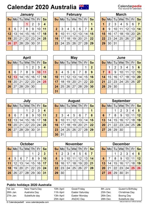 Australia Calendar 2020 Free Printable Pdf Templates Der Eisendrache