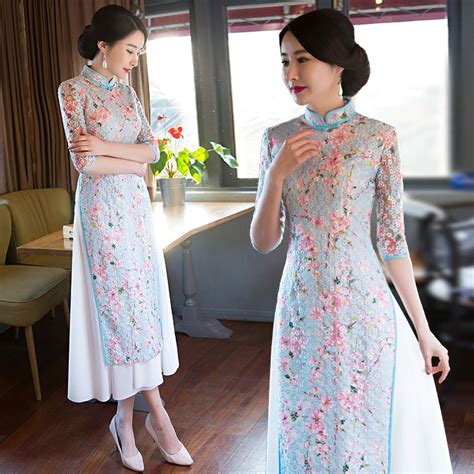 2017 Lace Embroidery Cheongsam Wholesale Women Chinese Traditional