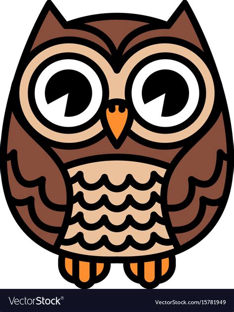 Cute Cartoon Owl Bird With Big Eyes In Sitting Vector Image