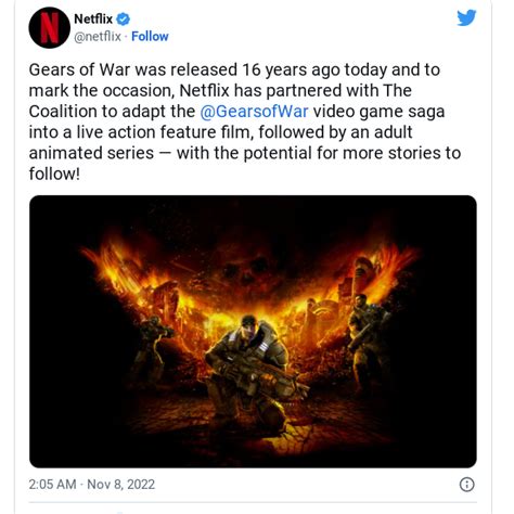Netflix Akan Garap Adaptasi Film Live Action Dari Game Gears Of War
