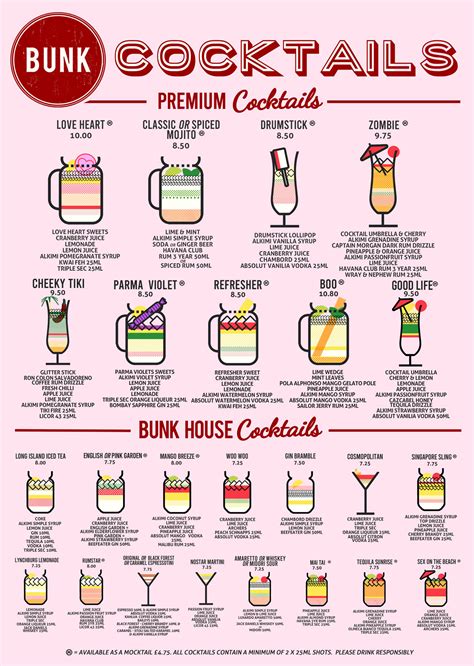 Bunk Cocktails Menu Bunk