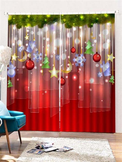 2 Panels Christmas Decorations Print Window Curtains Christmas