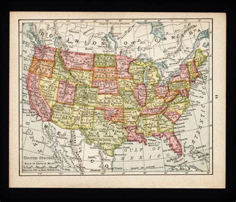 Small Usa Map Wall Art Early 1900s Antique United States Of America