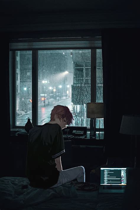 Sad Anime Boy Aesthetic Rain Depressed Anime Boys Window Lonely