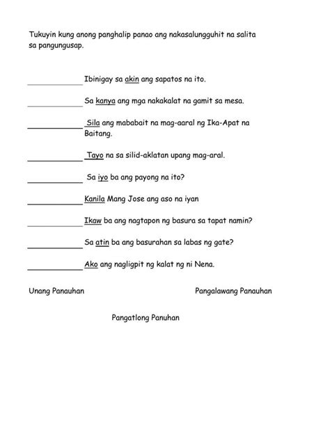 Filipino Panghalip Panao Worksheet Workbook Worksheets School