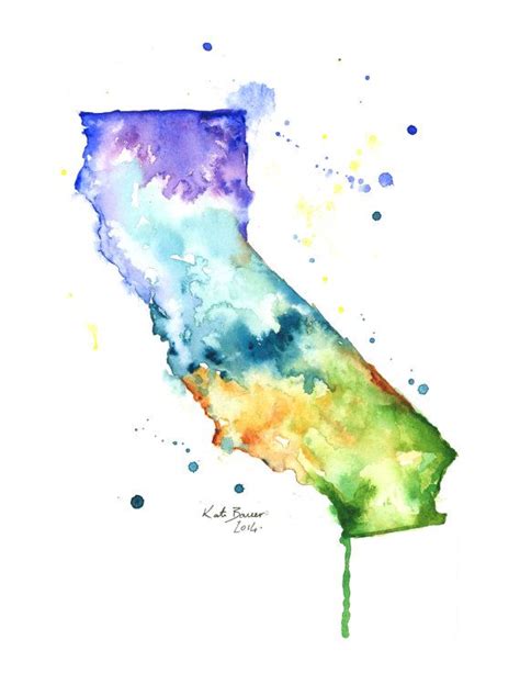 California Map 85 X 11 Print Of Watercolor By Milkandhoneybread
