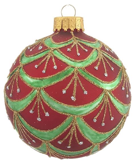 Tree ornaments in various colors and designs. Red and Green Glass Ball Christmas Ornament - Traditional