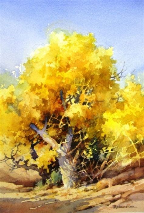 A Painting Of A Tree With Yellow Leaves