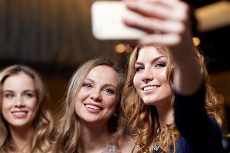 Women With Smartphone Taking Selfie At Night Club Stock Image Image Of Gadget Party 63452035