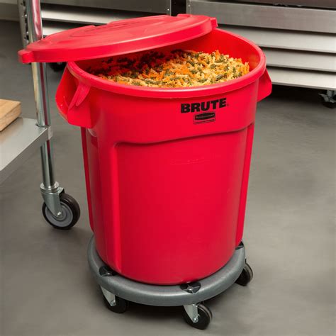 Rubbermaid Brute 20 Gallon Red Trash Can With Lid And Dolly