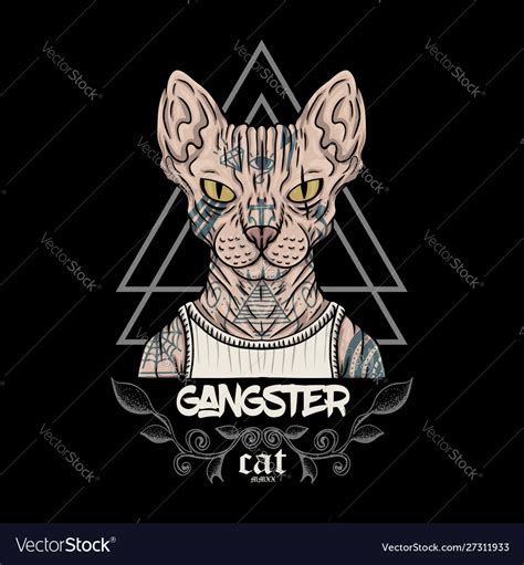 Sphynx Cat Tattoo Gangster Royalty Free Vector Image