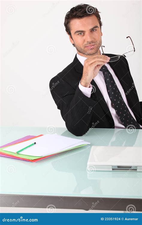 Businessman Holding His Glasses Stock Photo Image Of Caucasian Manager