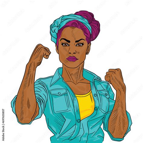 Vecteur Stock We Can Do It Poster Pop Art Sexy Strong African Girl