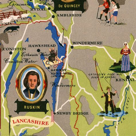 Lake District Map Old Lake District Map Literature T Etsy Uk