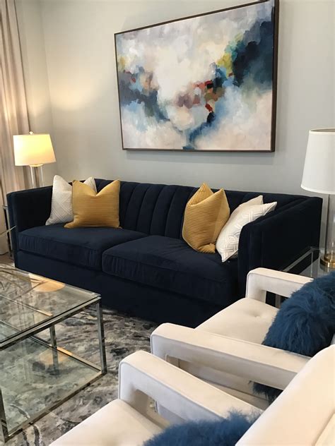 Blue Velvet Sofa Anchors This Beautiful Living Room Blue Living Room