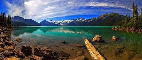 Lake British Columbia Canada Mountain Forest Clouds Turquoise Snowy Peak Summer Nature