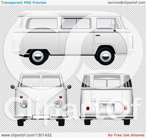 Clipart Of 3d White Vw Kombi Vans At Different Views On White Royalty