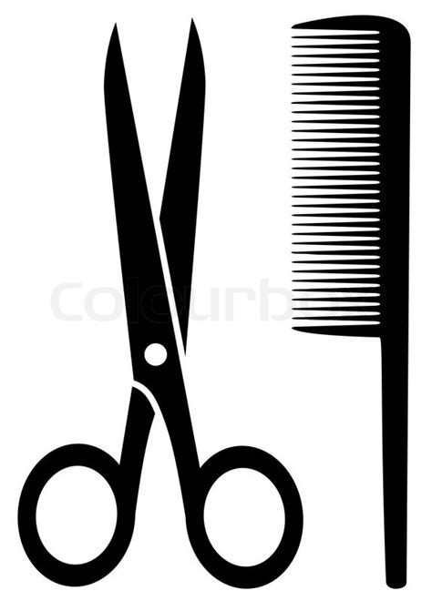 Isolated Comb And Scissors Black Silhouette On White Background Stock