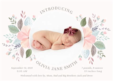 Baby Birth Announcement Template Girl Floral Newborn Announcement