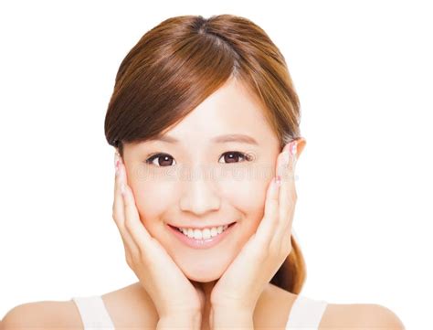 Close Up Of Asian Young Woman S Face With Smile Expression Stock Image