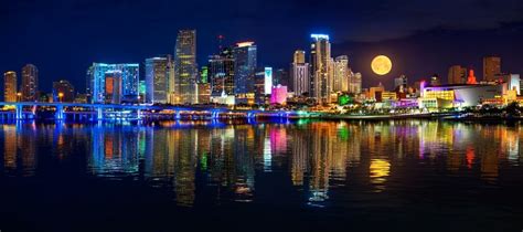 Sunset Over Downtown Miami Skyline Cityscape Panoramic Justin Kelefas