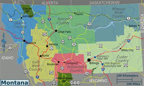 Large Detailed Map Of Montana State Montana State Usa