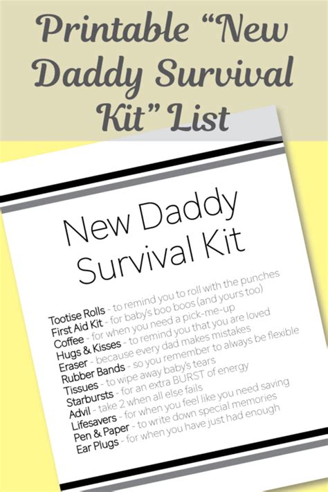 Free Printable New Daddy Survival Kit List Daddy Survival Kits Baby