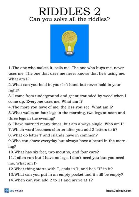 Free Printable Riddles With Answers Worksheets Esl Vault