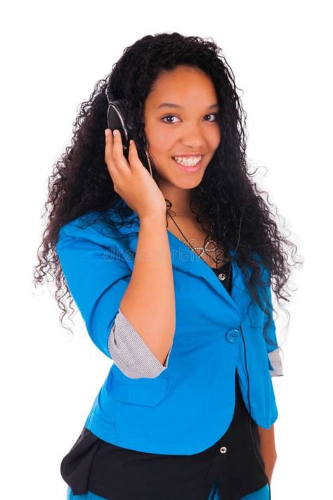 Portrait Of A Beautiful Black Woman With Headphone Stock Photo Image
