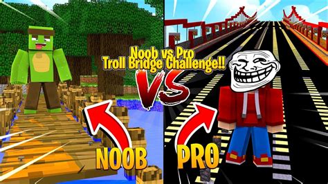 Minecraft Noob Vs Pro The Troll Bridge Challenge Youtube