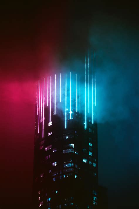 Neon Light Building Hd Wallpaper