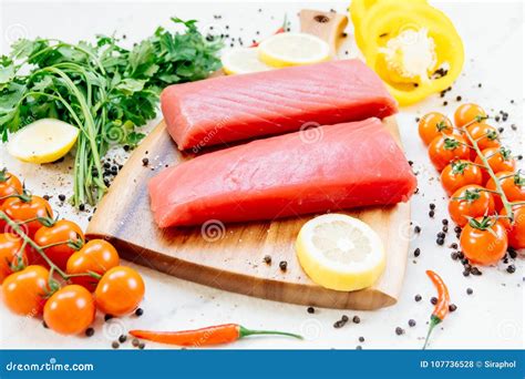 Raw Tuna Fish Fillet Meat Stock Photo Image Of Uncooked 107736528