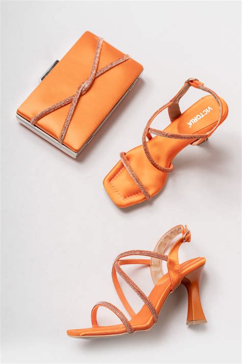lmn ayakkabı Orange Saten 5mm süngerli Ortopedik Taban Çapraz Taşlı