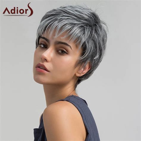 2018 adiors short side bang layered shaggy straight pixie synthetic wig in colormix