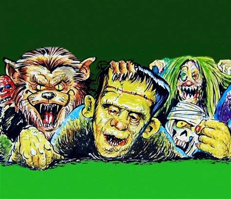 An Image Of Some Scary Monsters On A Green Background
