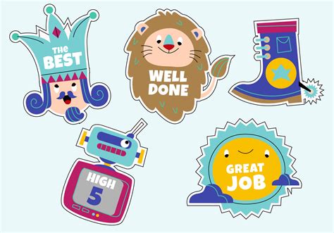 Funny Cartoon Character Teachers Reward Sticker Set Vector